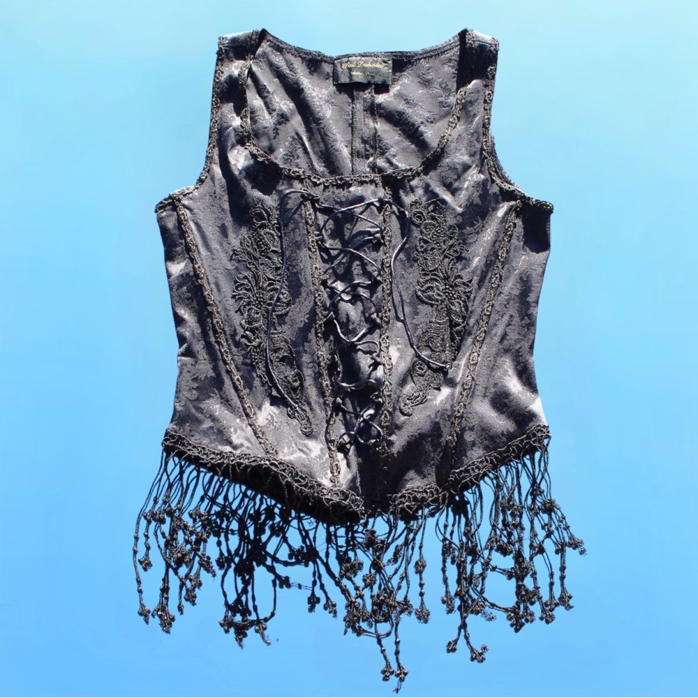 90s Vintage, Texas Designer, Pat Dahnke, Lace Up Western Corset Black Top